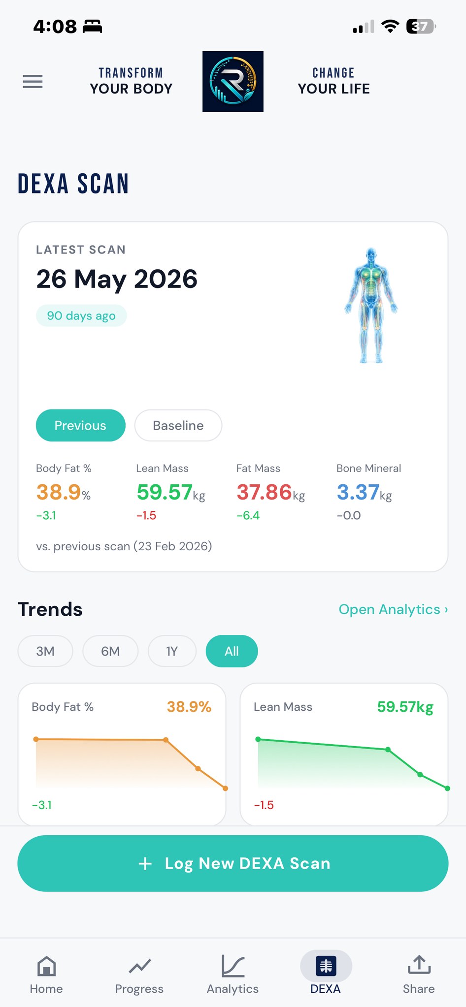 Recomp Health app — DEXA